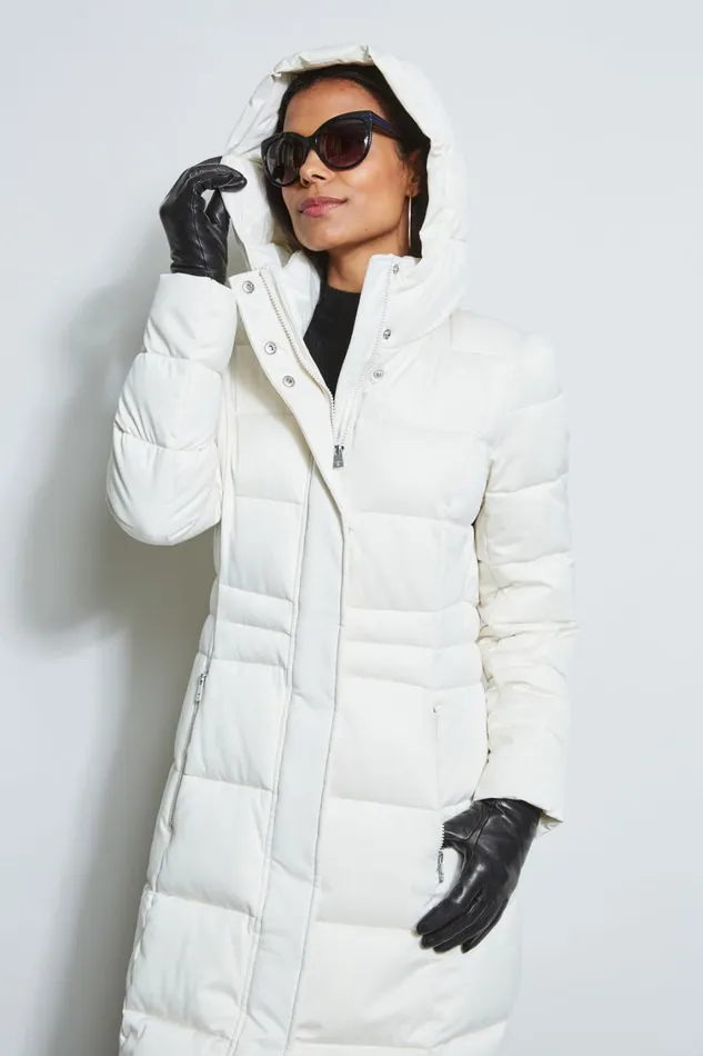 Elie Tahari Coats Tahari Stitched Hooded Puffer Coat Cream 8211 Women
