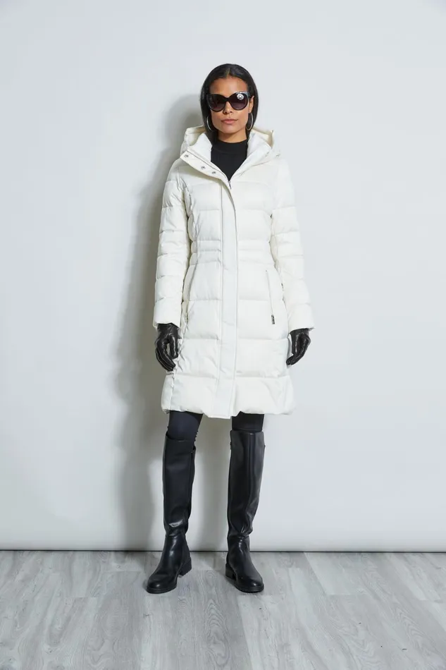 Elie Tahari Coats Tahari Stitched Hooded Puffer Coat Cream 8211 Women