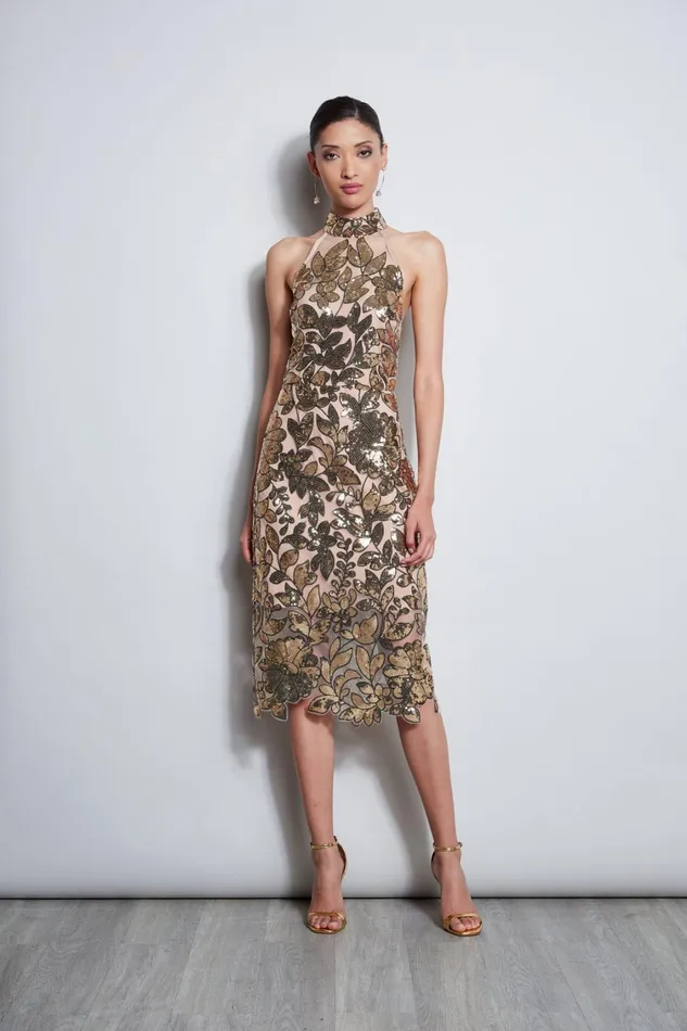 Elie Tahari Dresses and Jumpsuits Sequin Floral Halter Dress Gold Multi 8211 Women Elie Tahari Dresses and Jumpsuits Sequin Floral Halter Dress Gold Multi 8211 Women