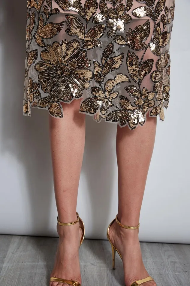 Elie Tahari Dresses and Jumpsuits Sequin Floral Halter Dress Gold Multi 8211 Women