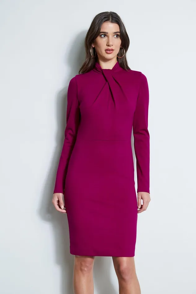 Elie Tahari Dresses and Jumpsuits Twist Knit Long Sleeve Dress Boysenberry 8211 Women