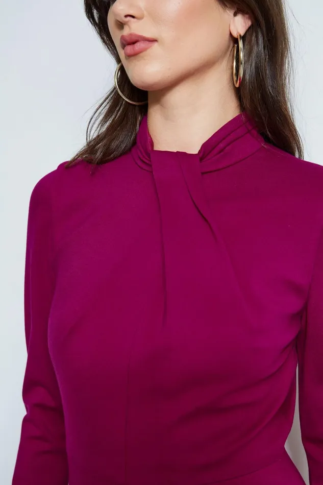 Elie Tahari Dresses and Jumpsuits Twist Knit Long Sleeve Dress Boysenberry 8211 Women