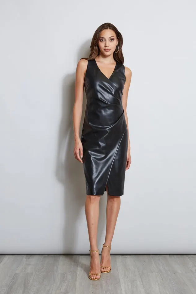 Elie Tahari Dresses and Jumpsuits Vegan Leather Ruched Wrap Dress Noir 8211 Women Elie Tahari Dresses and Jumpsuits Vegan Leather Ruched Wrap Dress Noir 8211 Women
