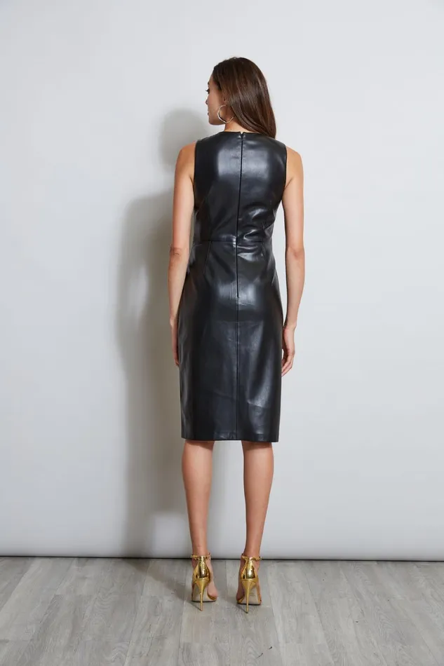 Elie Tahari Dresses and Jumpsuits Vegan Leather Ruched Wrap Dress Noir 8211 Women