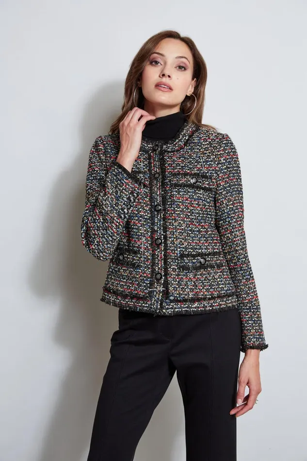 Elie Tahari Jackets and Blazers Cropped Tweed Jacket Ravenna Multi Tweed 8211 Women