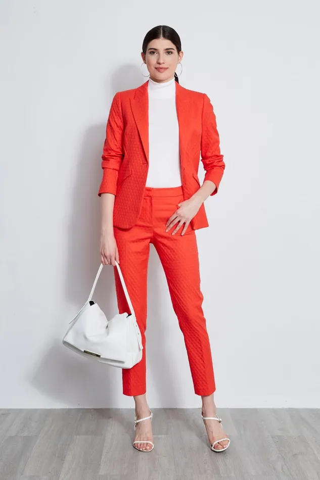 Elie Tahari Jackets and Blazers Jacquard Stretch Panel Blazer Tomato 8211 Women