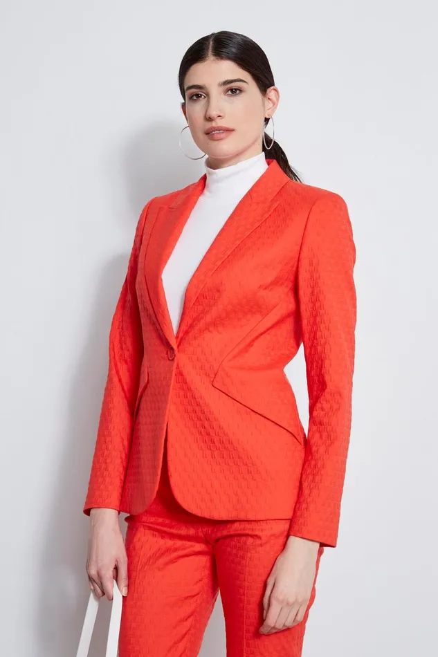 Elie Tahari Jackets and Blazers Jacquard Stretch Panel Blazer Tomato 8211 Women