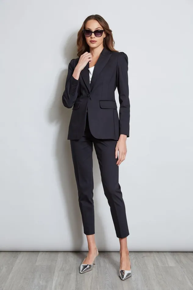Elie Tahari Jackets and Blazers Pleat Shoulder Cotton Blazer Black 8211 Women