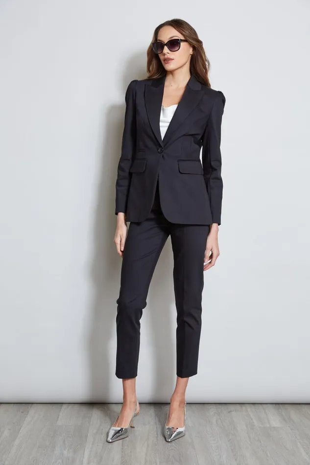 Elie Tahari Jackets and Blazers Pleat Shoulder Cotton Blazer Black 8211 Women