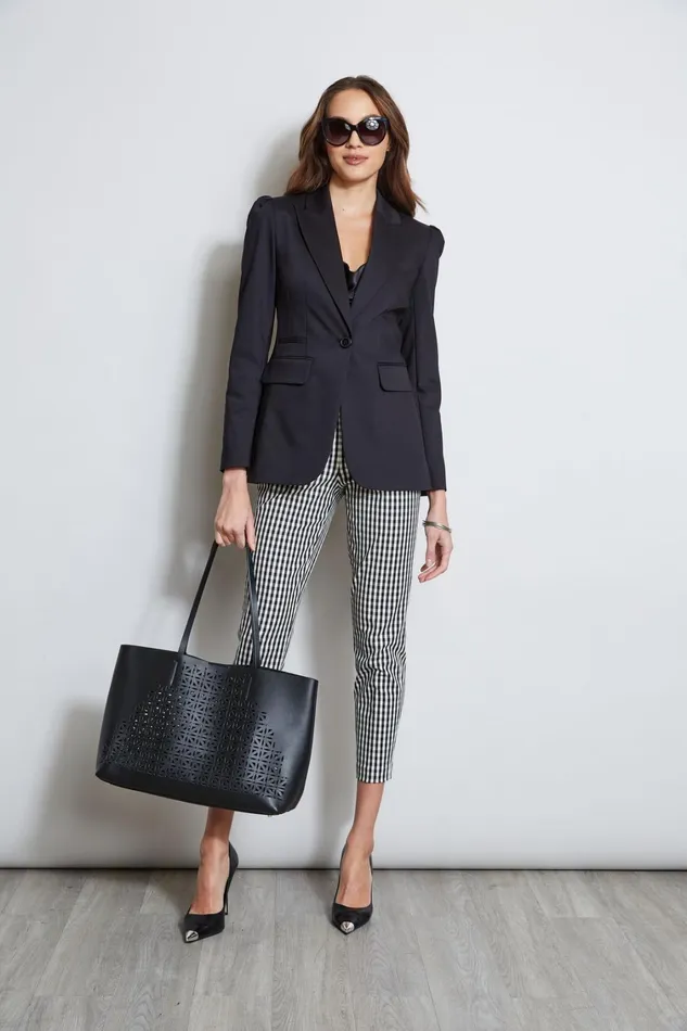 Elie Tahari Jackets and Blazers Pleat Shoulder Cotton Blazer Black 8211 Women