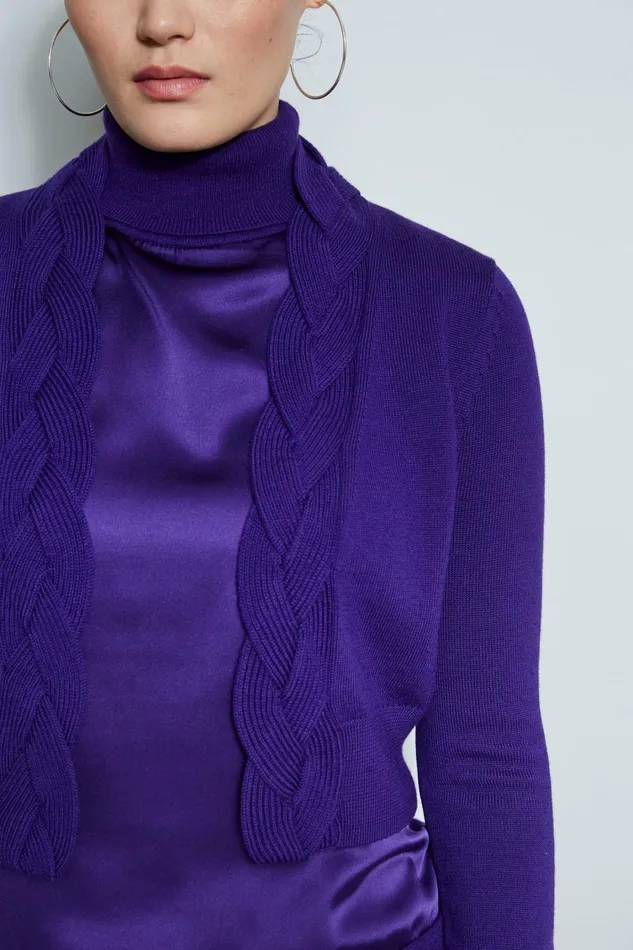Elie Tahari Knits and Sweaters Cropped Cable Cardigan Winter Plum 8211 Women