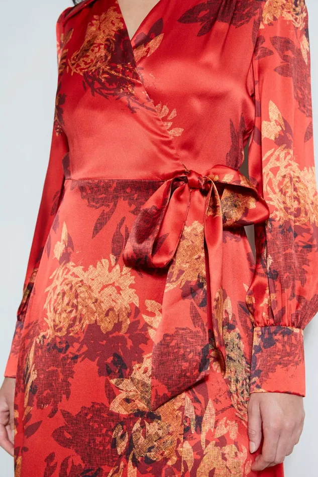 Elie Tahari Long Sleeve Dresses Silk Etched Floral Wrap Dress Multi 8211 Women
