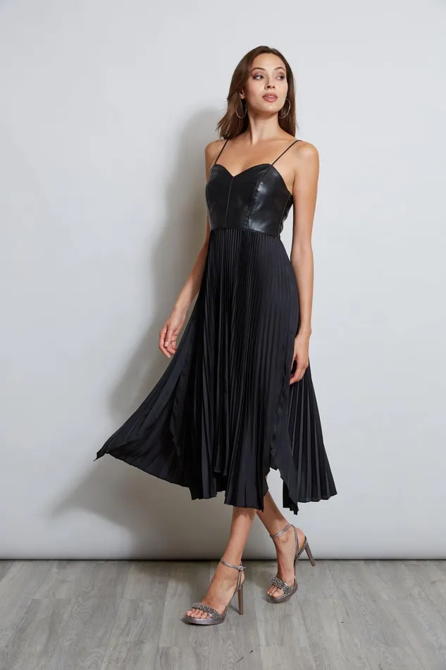 Elie Tahari Maxi Dresses Vegan Leather Pleated Dress Black 8211 Women