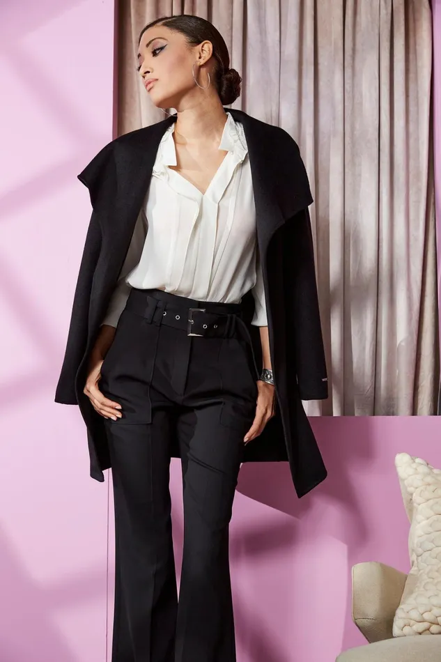 Elie Tahari Pants Wide Leg Belted Pant Noir 8211 Women