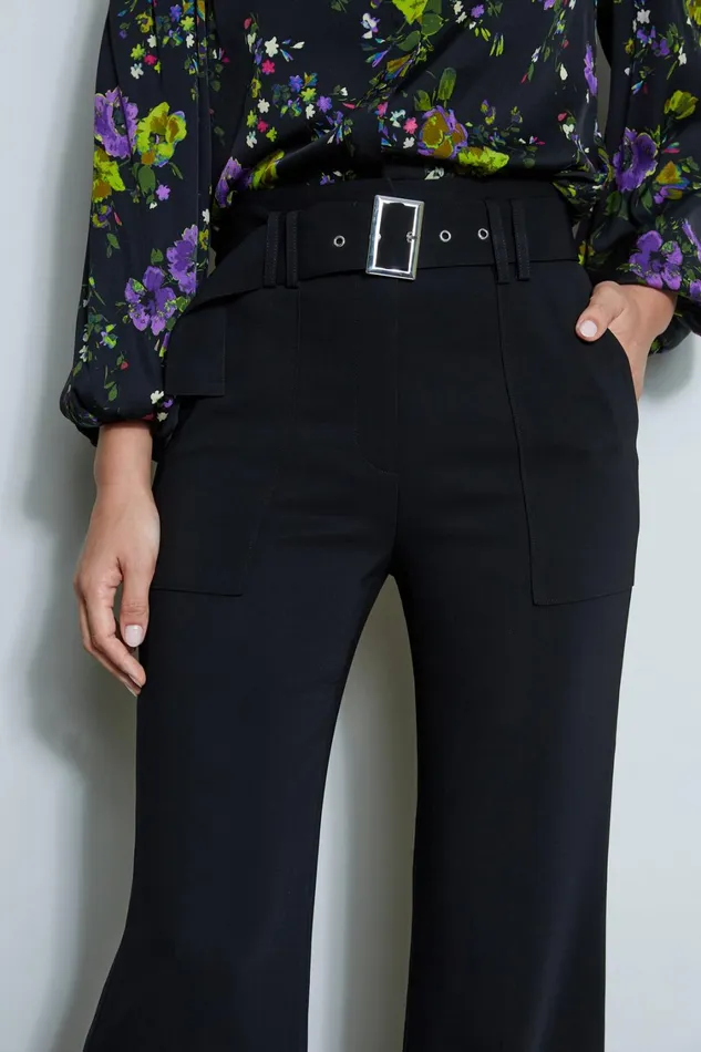 Elie Tahari Pants Wide Leg Belted Pant Noir 8211 Women