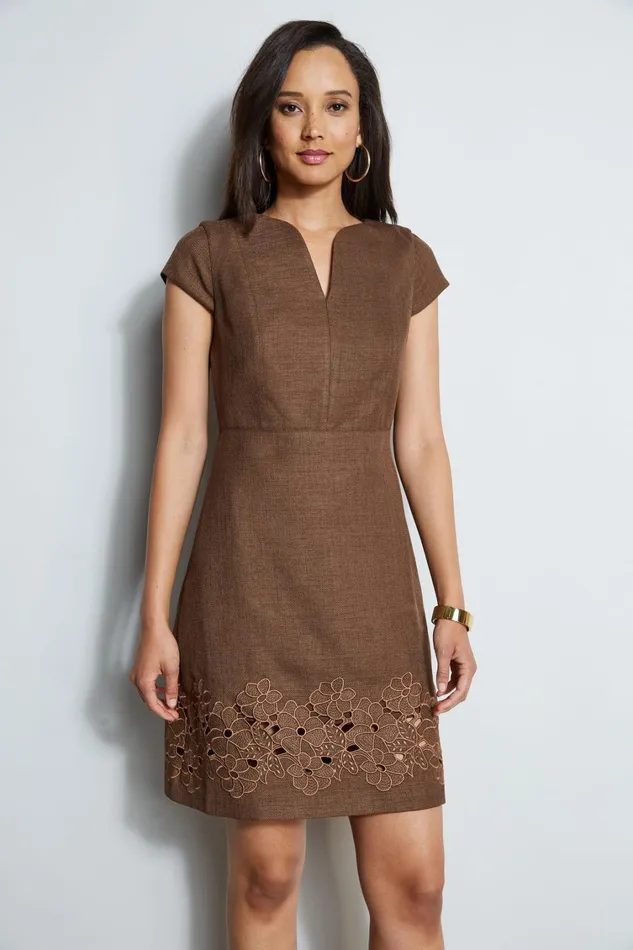 Elie Tahari Short Sleeve Dresses Short Sleeve Embroidered Hem Dress Sumatra 8211 Women
