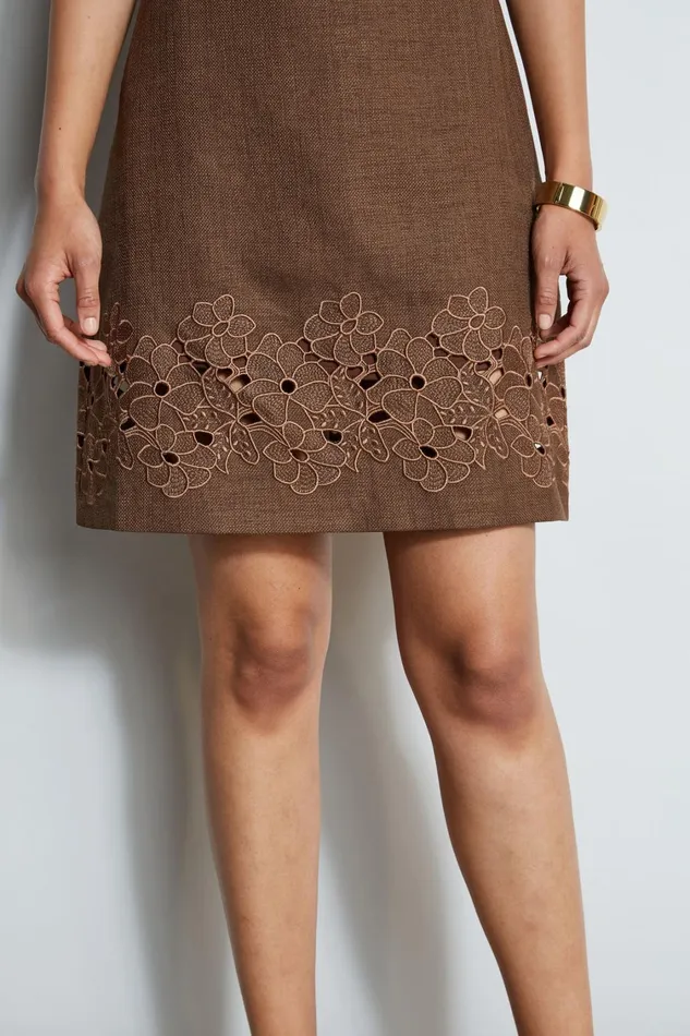 Elie Tahari Short Sleeve Dresses Short Sleeve Embroidered Hem Dress Sumatra 8211 Women
