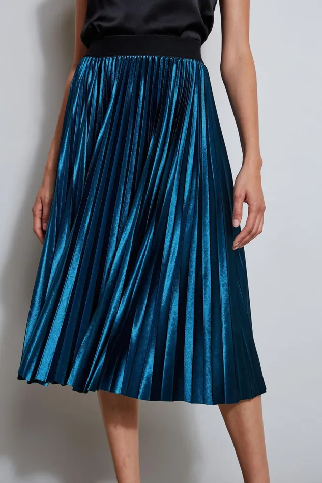 Elie Tahari Skirts Pleated Velvet Midi Skirt Teal 8211 Women