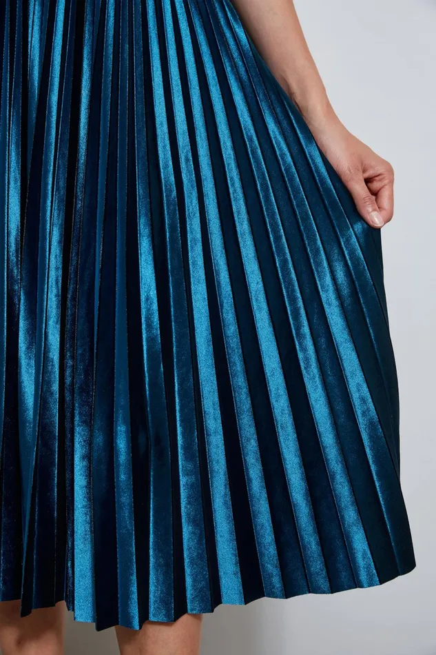 Elie Tahari Skirts Pleated Velvet Midi Skirt Teal 8211 Women