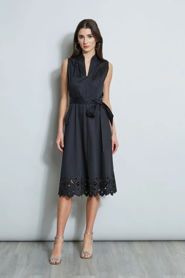 Elie Tahari Sleeveless Dresses Embroidered Hem Cotton Dress Black 8211 Women