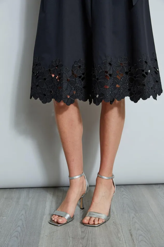 Elie Tahari Sleeveless Dresses Embroidered Hem Cotton Dress Black 8211 Women