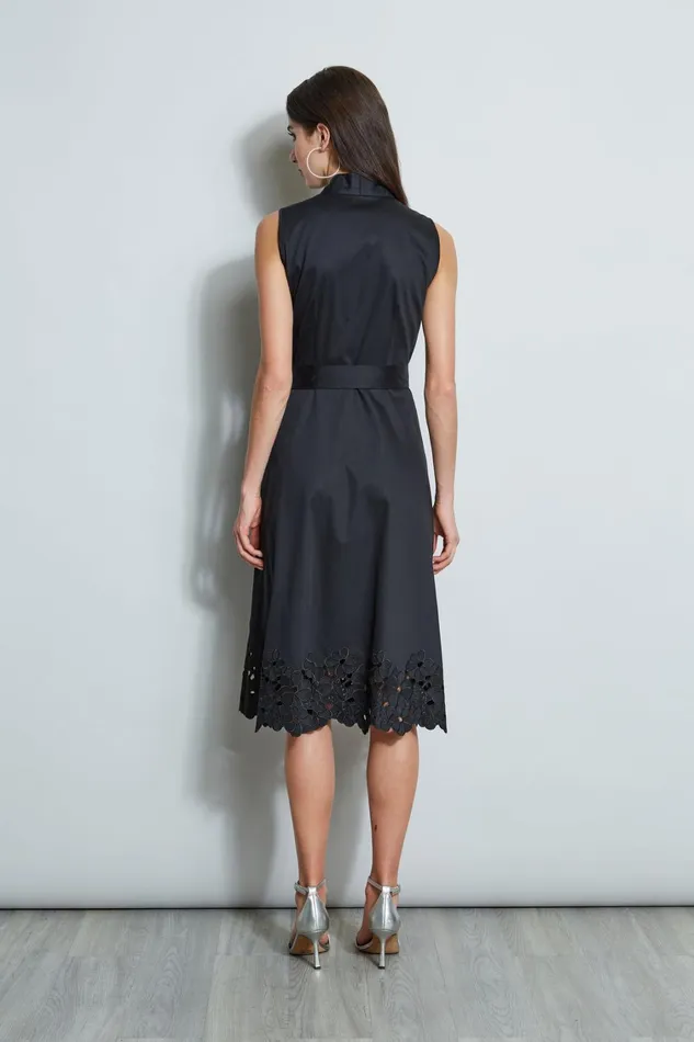 Elie Tahari Sleeveless Dresses Embroidered Hem Cotton Dress Black 8211 Women