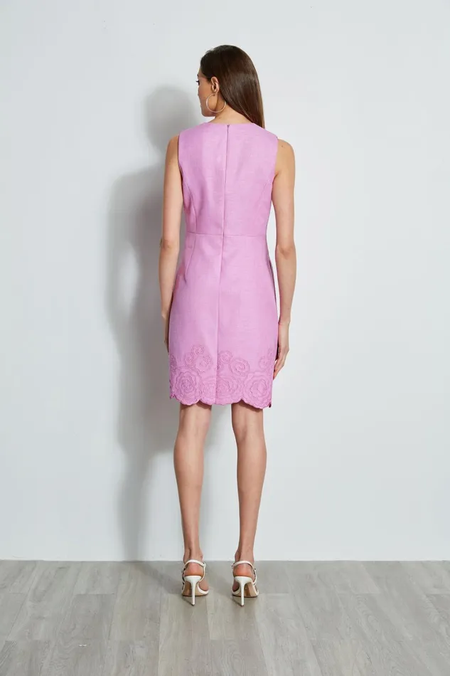 Elie Tahari Sleeveless Dresses Embroidered Hem Dart Dress Orchid 8211 Women