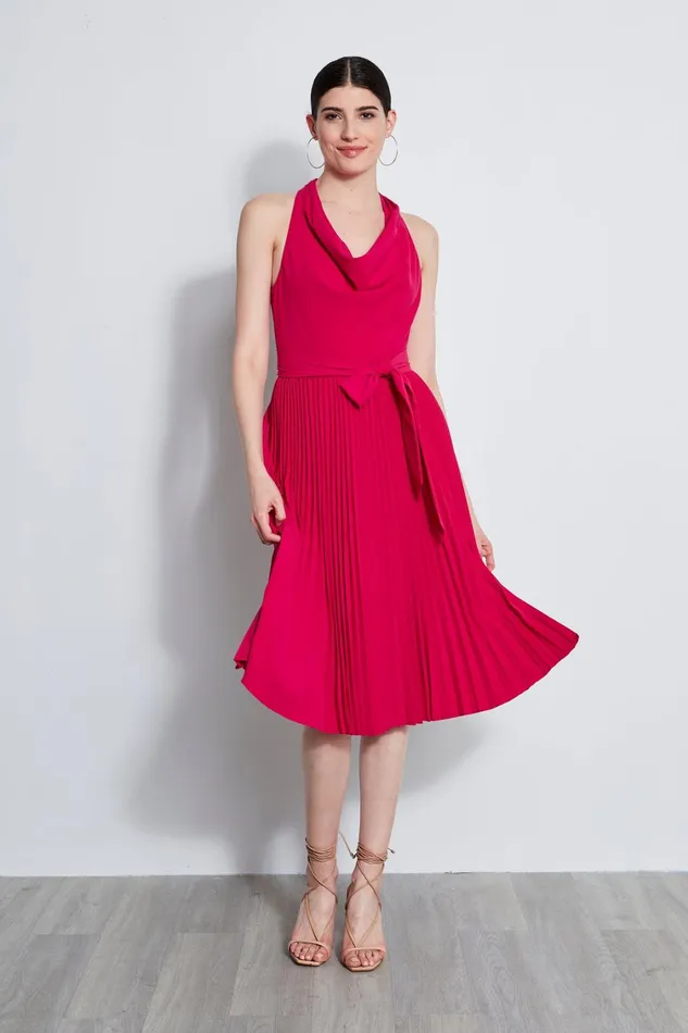 Elie Tahari Sleeveless Dresses Pleated Cowl Midi Dress Cyclamen 8211 Women