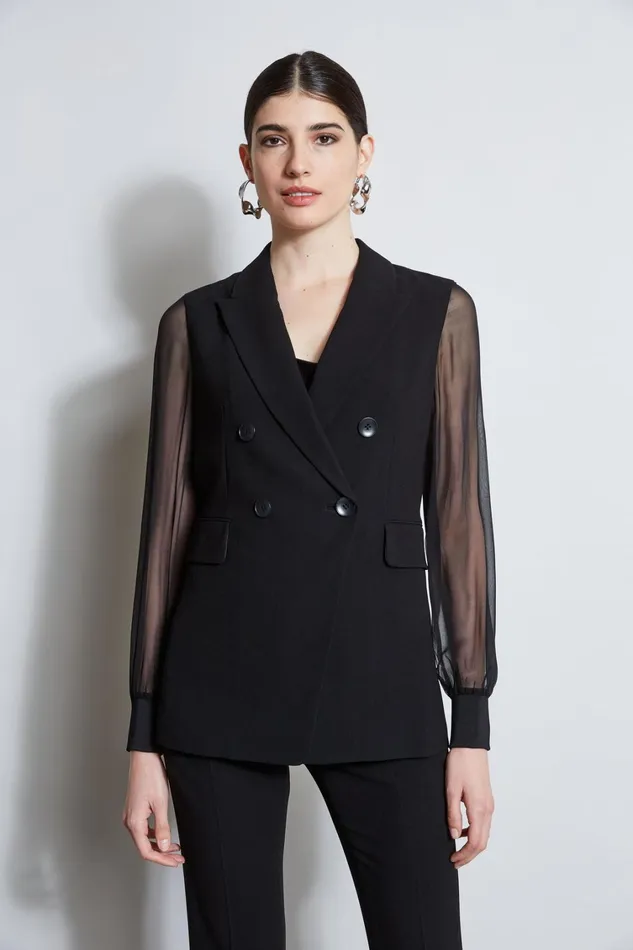 Elie Tahari Suiting Double Breasted Chiffon Sleeve Blazer Black 8211 Women