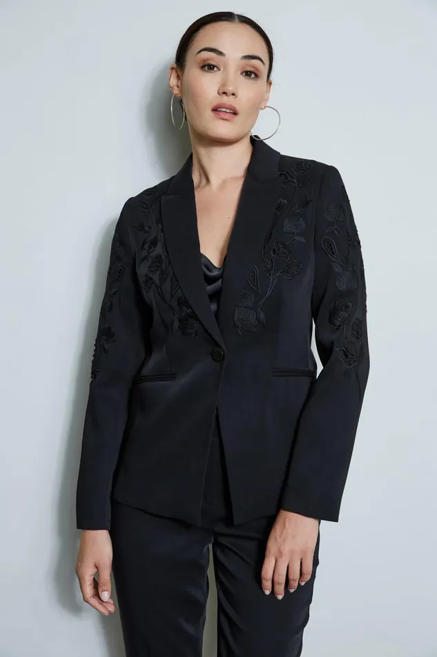 Elie Tahari Suiting Embroidered Crepe Blazer Noir 8211 Women