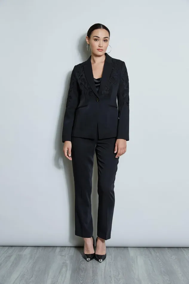 Elie Tahari Suiting Embroidered Crepe Blazer Noir 8211 Women