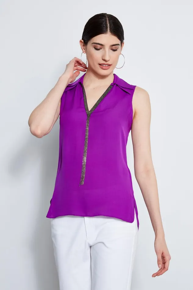 Elie Tahari Tops Sleeveless Silk Chain Collar Shirt Wild Berry 8211 Women