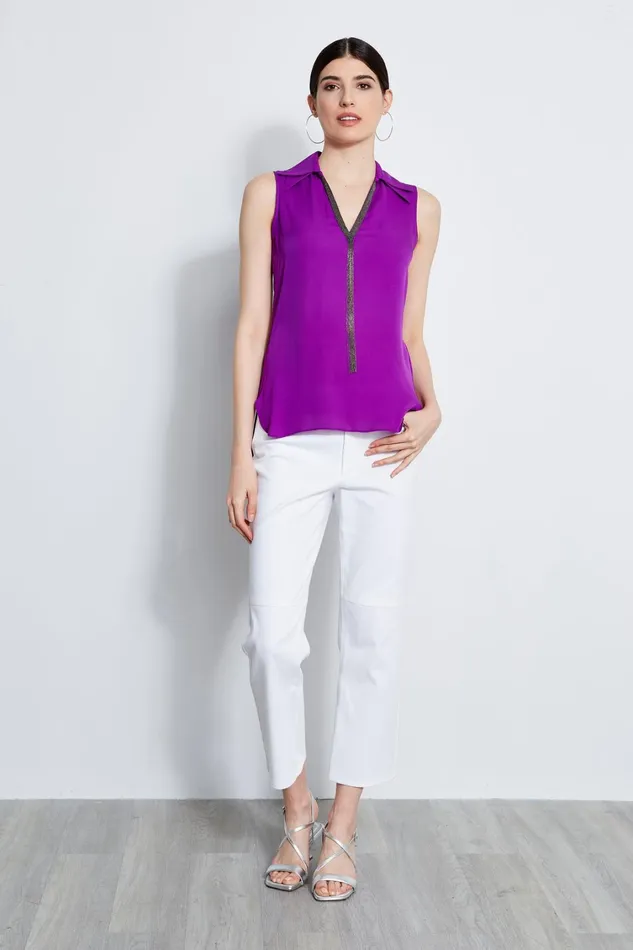 Elie Tahari Tops Sleeveless Silk Chain Collar Shirt Wild Berry 8211 Women