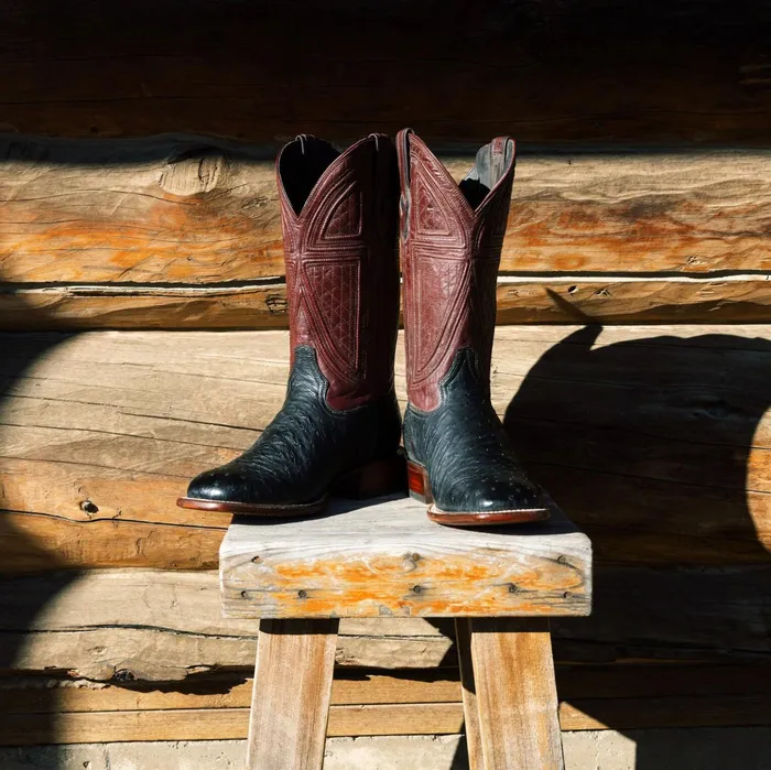 Exotics Men Stetson Dillon Ostrich Boots Black