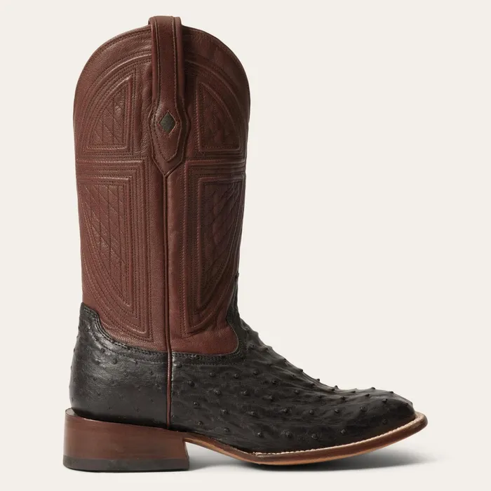 Exotics Men Stetson Dillon Ostrich Boots Black