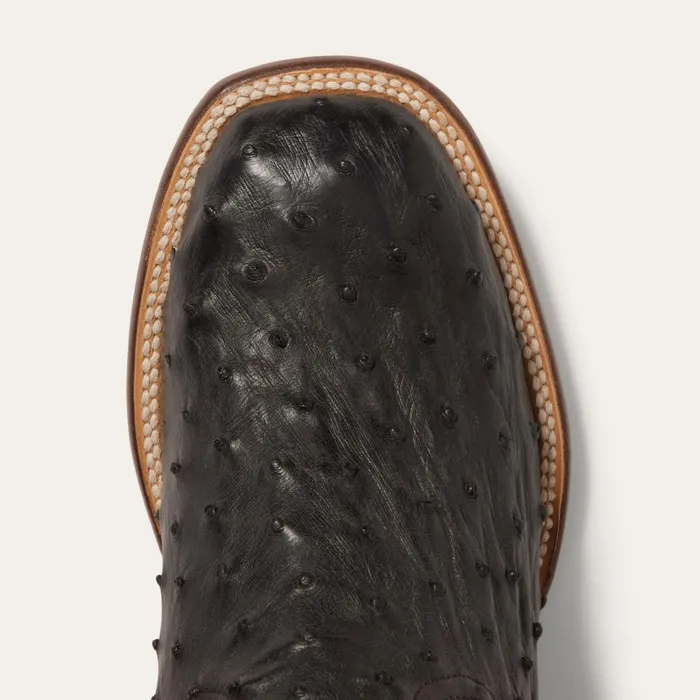 Exotics Men Stetson Dillon Ostrich Boots Black