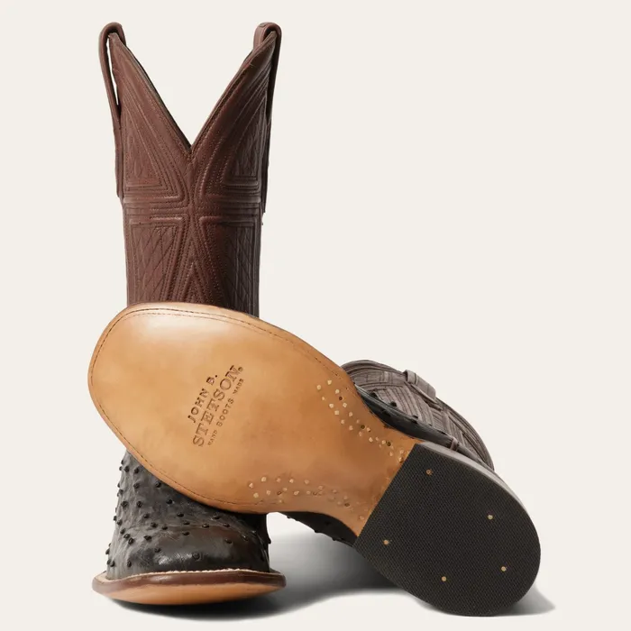 Exotics Men Stetson Dillon Ostrich Boots Black