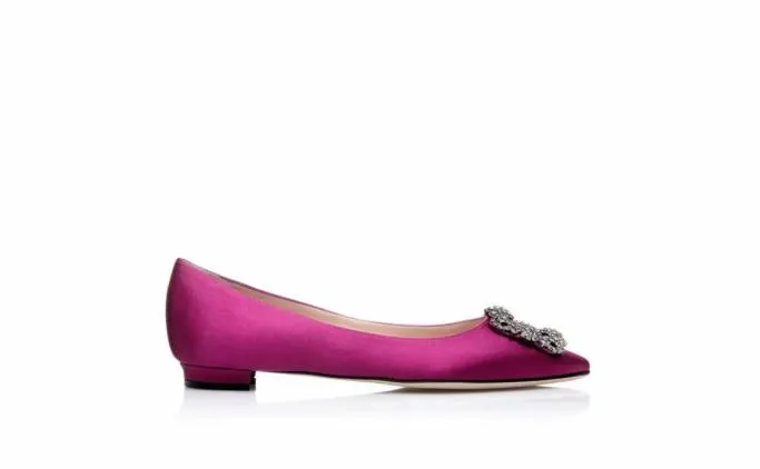 Flats Women Manolo Blahnik HANGISIFLATDark Fuchsia Satin Jewel Buckle Flat Pumps Flats Women Manolo Blahnik HANGISIFLATDark Fuchsia Satin Jewel Buckle Flat Pumps