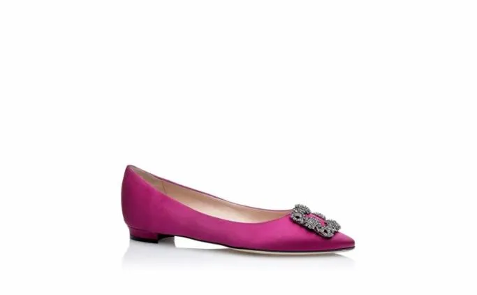 Flats Women Manolo Blahnik HANGISIFLATDark Fuchsia Satin Jewel Buckle Flat Pumps Flats Women Manolo Blahnik HANGISIFLATDark Fuchsia Satin Jewel Buckle Flat Pumps