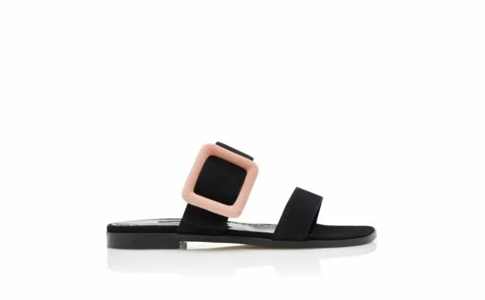 Flats Women Manolo Blahnik TITUBAFLATBIBlack And Light Beige Suede Buckle Flat Mules Flats Women Manolo Blahnik TITUBAFLATBIBlack And Light Beige Suede Buckle Flat Mules