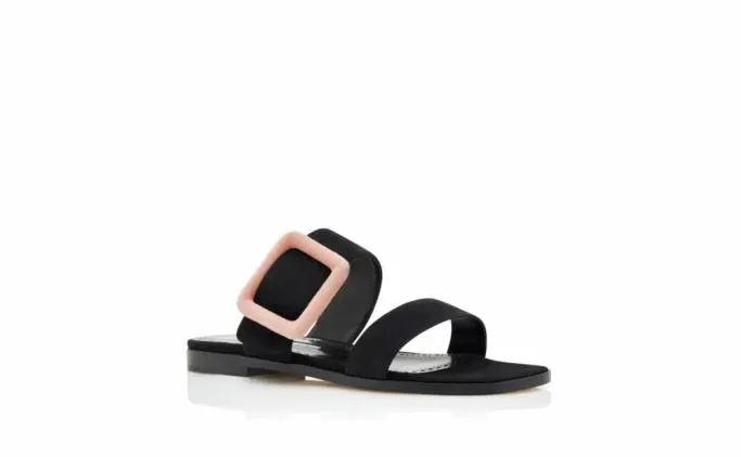 Flats Women Manolo Blahnik TITUBAFLATBIBlack And Light Beige Suede Buckle Flat Mules Flats Women Manolo Blahnik TITUBAFLATBIBlack And Light Beige Suede Buckle Flat Mules