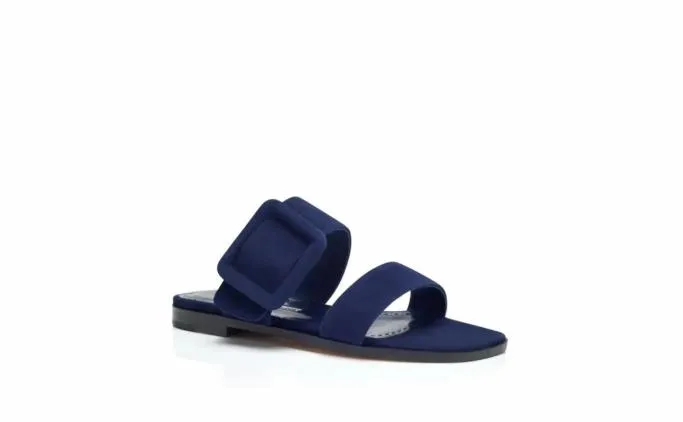 Flats Women Manolo Blahnik TITUBAFLATNavy Blue Suede Flat Sandals Flats Women Manolo Blahnik TITUBAFLATNavy Blue Suede Flat Sandals