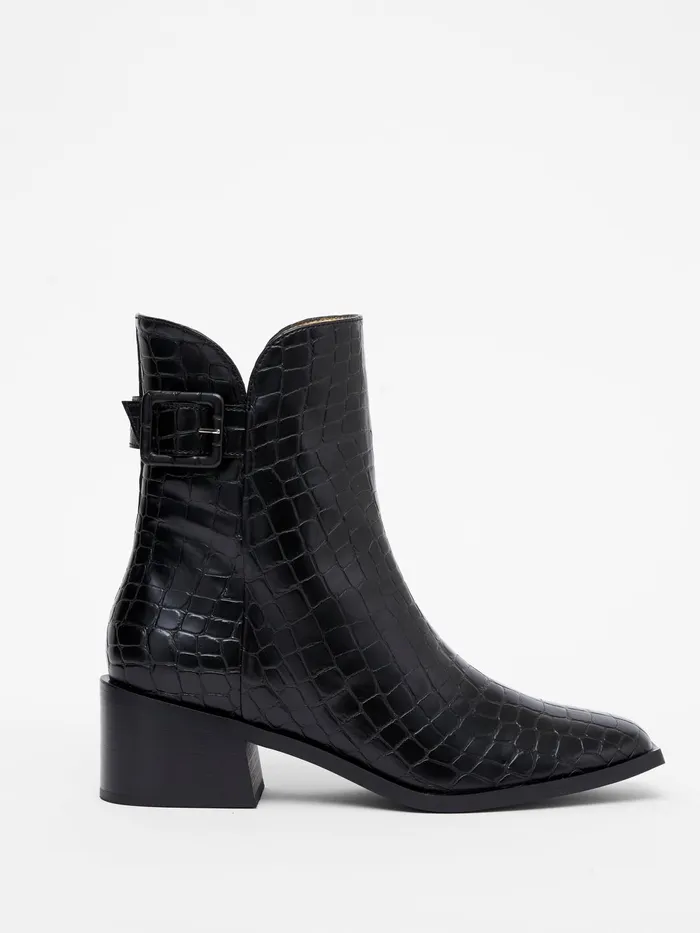 French Connection Connic Croc Ankle Boots Black Croc Woman Shoes