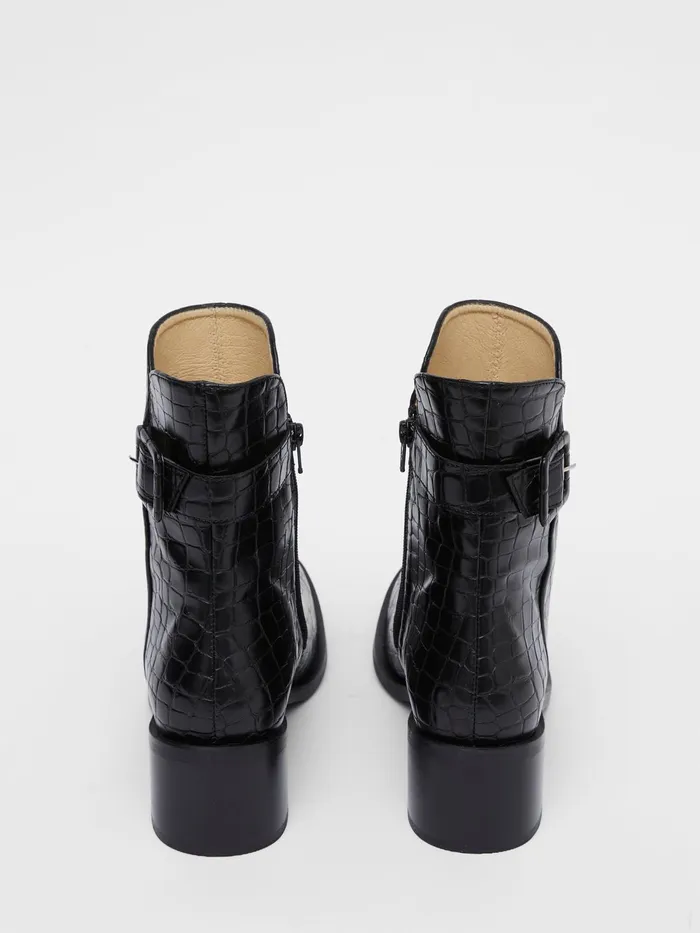 French Connection Connic Croc Ankle Boots Black Croc Woman Shoes