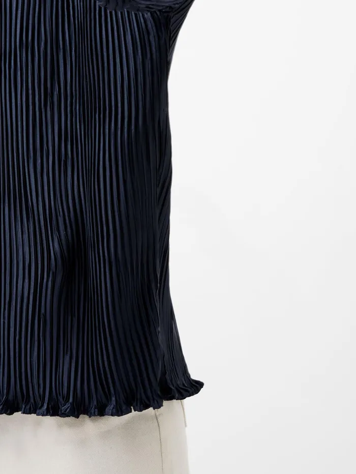 French Connection Crina Crinkle Satin Georgette Mix Shirt Marine Woman Tops