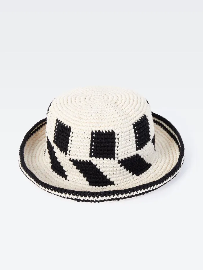 French Connection Crochet Hat EcruBlack Woman Hats
