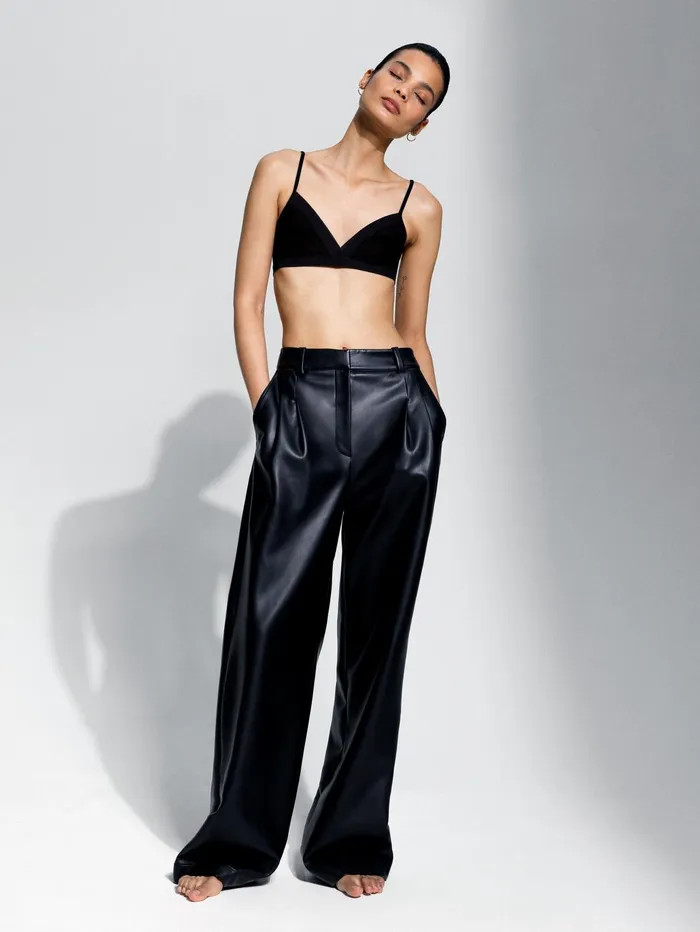 French Connection Crolenda Pu Wide Leg Trousers Blackout Woman Trousers