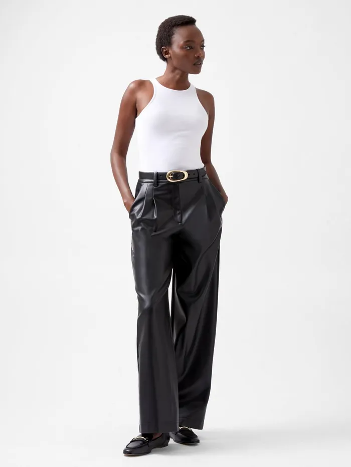 French Connection Crolenda Pu Wide Leg Trousers Blackout Woman Trousers
