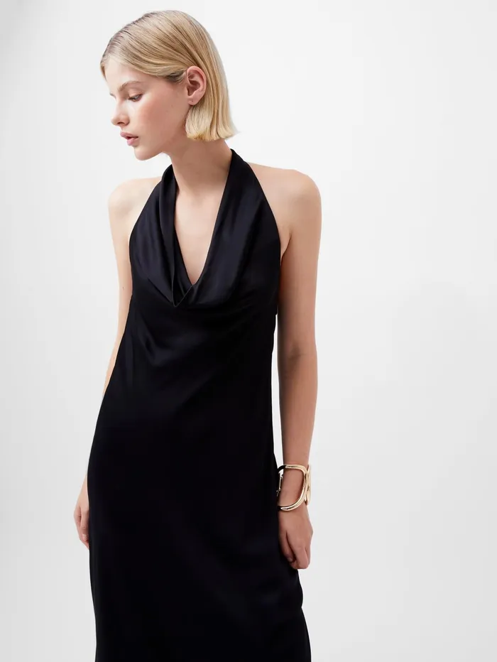 French Connection Ennis Eco Satin Halterneck Midi Dress Black Woman Dresses