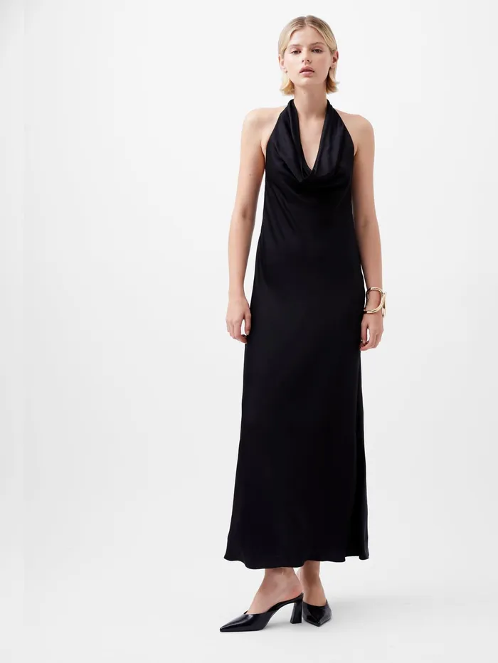 French Connection Ennis Eco Satin Halterneck Midi Dress Black Woman Dresses